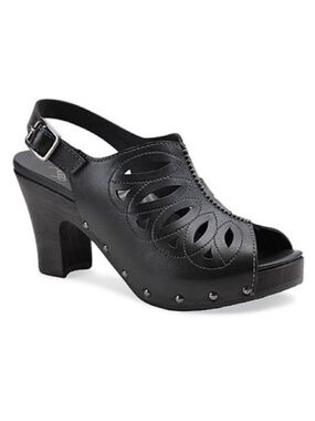 Dansko Rowena Open-Toe Slingback Heeled Clog Black Leather EUR 39 US 8.5-9